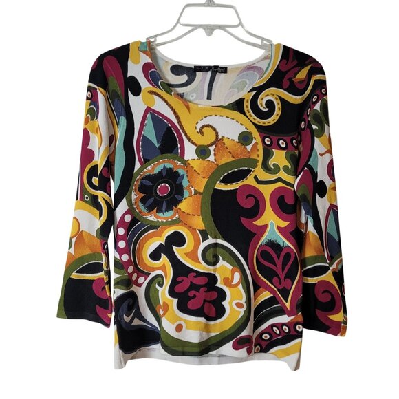 Pierre New York Womens Multicolor Paisley Print 3/4 Sleeve Top Size M - Picture 2 of 11